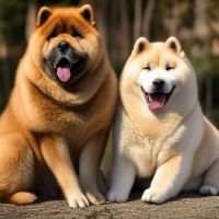 Akita Chow Dogs Standing In The Forest